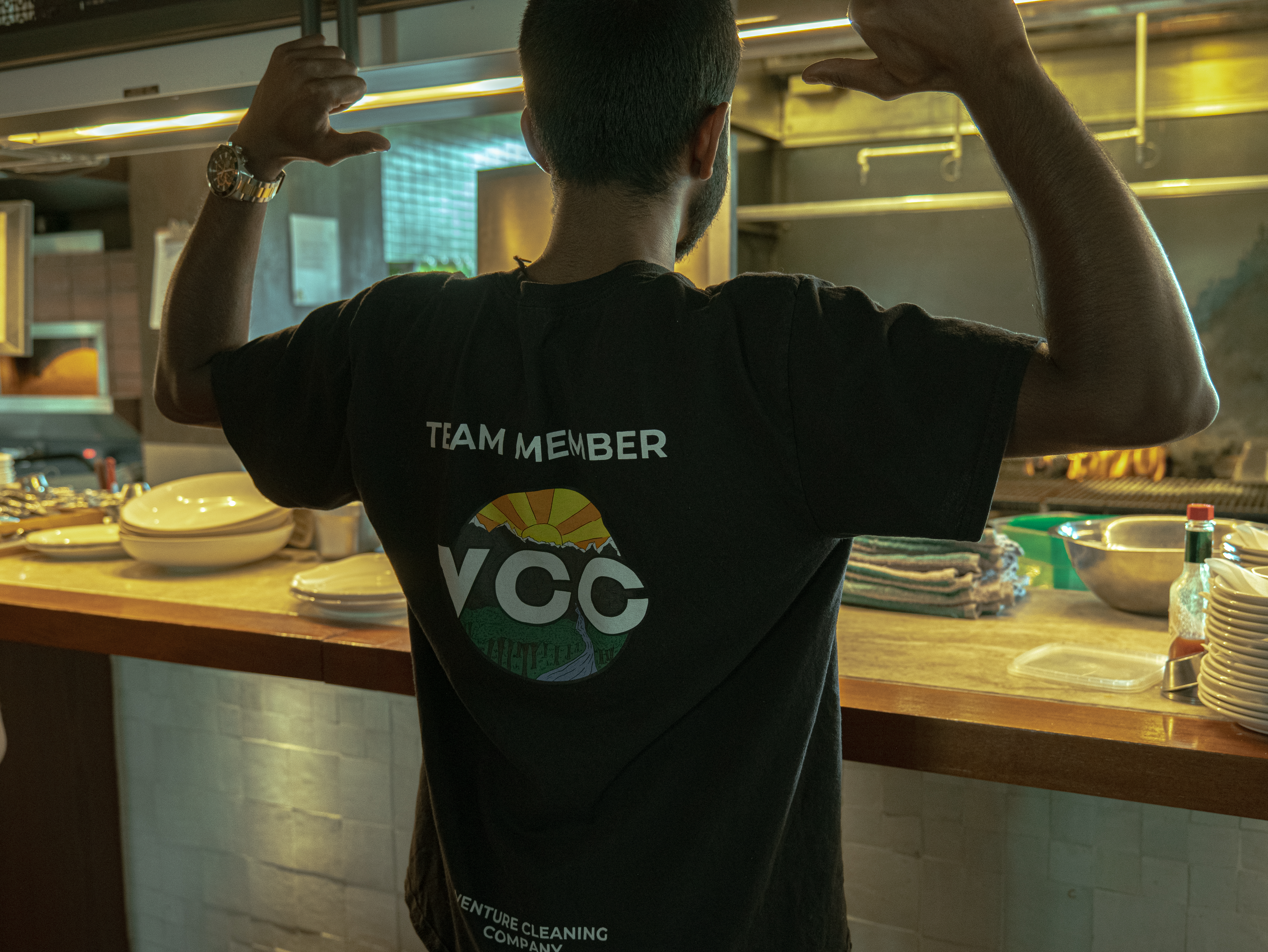VCC team member providing restaurant cleaning services